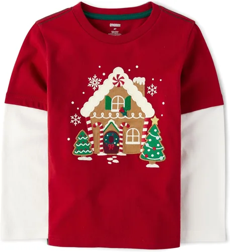 Vista 14 de Gymboree - Camisetas de manga larga con gráficos bordados en capas para niños y niños pequeños Oso de nieve azul