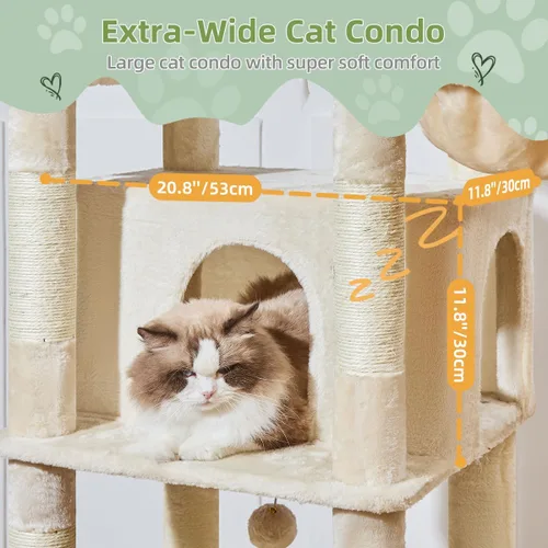 Vista 5 de Taoqimiao - Árbol para gatos de 71 pulgadas para gatos grandes de 20 libras +, 3 perchas gigantes, torre de árbol para gatos de varios niveles