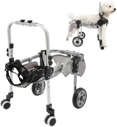 Vista 15 de Silla de ruedas ajustable para patas traseras, cochecito de perro de 4 ruedas con asa, silla de ruedas ligera para mascotas discapacitadas, patas