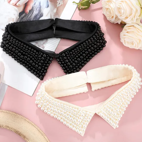 Vista 5 de Collar de perlas de 2 piezas para mujeres y niñas, collar falso desmontable con cuentas de perlas simuladas, collar Dickey
