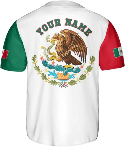 Vista 3 de Leprints - Camiseta de béisbol mexicana personalizada para hombres y mujeres, camiseta de bandera mexicana, orgullo de la bandera mexicana