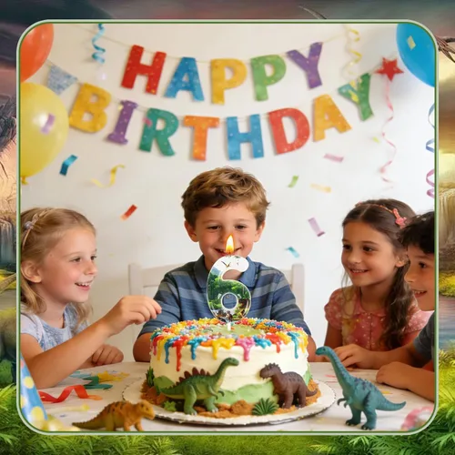 Vista 6 de Velas de cumpleaños de dinosaurios, suministros de decoración de fiesta de dinosaurios, velas de número de cumpleaños para decoración de pastel