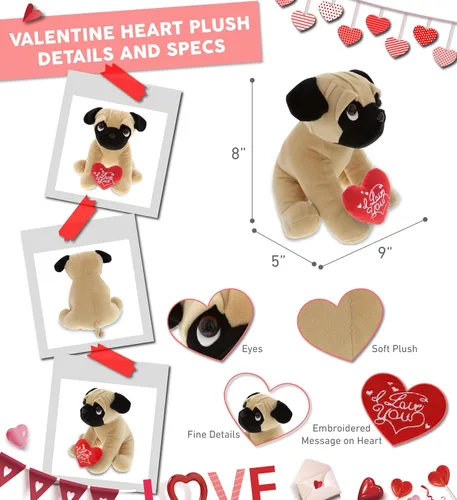 Vista 3 de DolliBu I Love You - Peluche de San Valentín con ojos grandes, lindo animal de peluche con corazón rojo y nombre, regalo personalizado para el día
