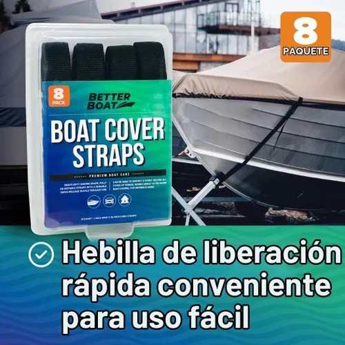 Vista 5 de Correas para cubierta de barco, hebilla ajustable, paquete de 8, correas de nailon de 1 x 96 pulgadas con hebillas de liberación rápida