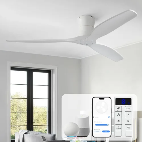Vista 14 de Sofucor Ventilador de techo inteligente de 52 pulgadas sin luz, ventilador de techo de madera maciza de bajo perfil con control remoto, ventilador