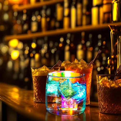Vista 2 de ENUOLI Cubos de hielo iluminados para bebidas, 12 PCS Cubos de hielo de acrílico LED impermeables intermitentes multicolor brillantes reutilizables