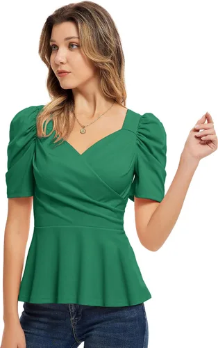 Vista 2 de GRACE KARIN Blusas de verano para mujer, elegante blusa con cuello en V y manga corta abombada