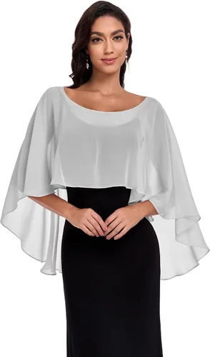 Vista 9 de Sheer Shawls and Wraps for Evening Dresses Chiffon Capes for Women Negro