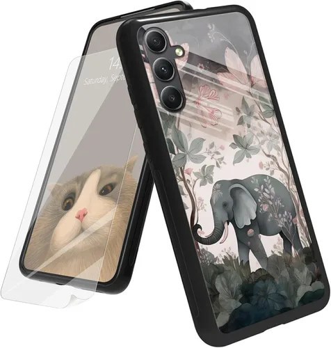 Vista 97 de Funda para Samsung Galaxy A12 5G con protector de pantalla, parte trasera de vidrio templado + TPU de silicona suave que absorbe los golpes