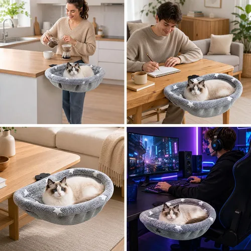 Vista 7 de Cama de escritorio para gatos, hamaca de escritorio ajustable para Grisclaro