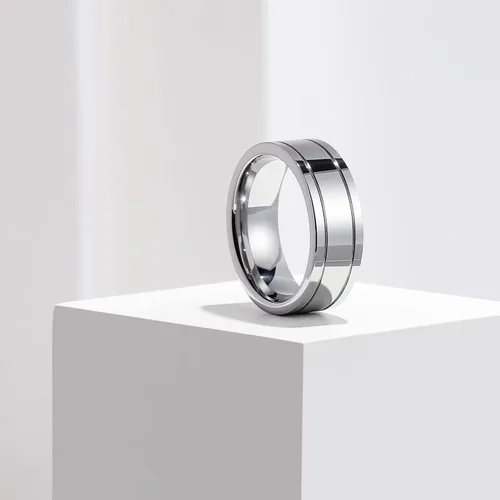Vista 3 de King Will Men 8mm Tungsten Wedding Band Tungsten Carbide Rings Beveled Edge Double Groove Anniversary Bands Size 7-14