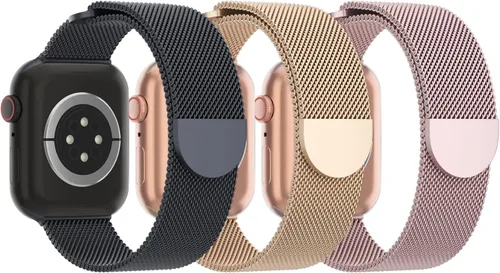 Vista 15 de Paquete de 3 correas de malla metálica compatibles con Apple Watch de 1.496 in 1.575 in 1.614 in 1.654 in 1.732 in 1.772 in 1.811 in 1.929 in