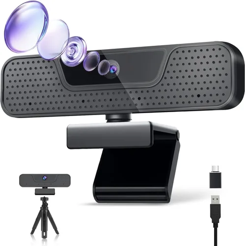 Vista 15 de Cámara web de transmisión ToLuLu 2K 50FPS, cámara web LED RGB con micrófono y luz, cámara de computadora con enfoque automático con cubierta