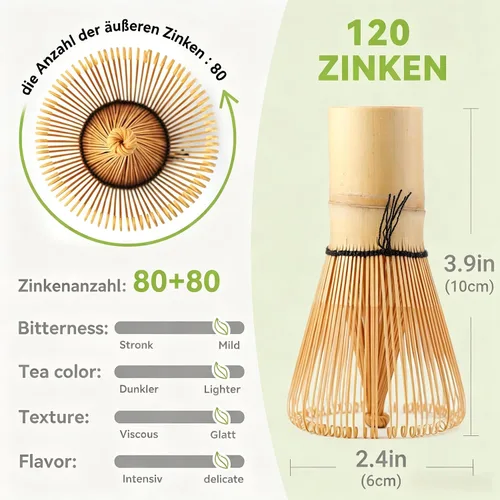 Vista 2 de Batidor de bambú matcha de 80/100/120 puntas, agitador tradicional japonés Chasen Matcha - Auténtico batidor de bambú japonés para té matcha