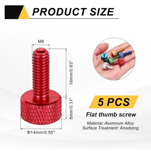 Vista 87 de MECCANIXITY 5 piezas M6x14mm Tornillos de pulgar estriado de cabeza plana, pernos de rosca completa de aleación de aluminio sólido para carcasas