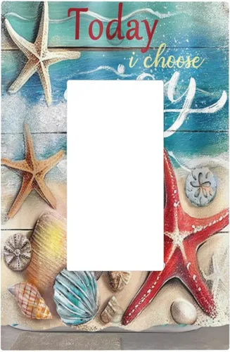 Vista 129 de Cubiertas de Interruptor de Luz de 1 Gang con Estrella de Mar y Concha Marina en Tablero de Madera, Placas de Pared Sin Dispositivo, Placa Frontal