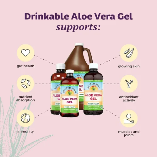 Vista 3 de Lily of The Desert Gel de aloe vera, filete interior de consistencia más gruesa, bebida de aloe vera con vitaminas naturales, enzimas digestivas