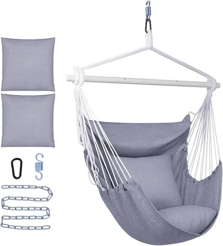 Vista 9 de Backyard Expressions Silla Hamaca Colgante con Cojines y Kit para Colgar – Capacidad de 500 lb, Tela de Mezcla de Algodón, para Uso