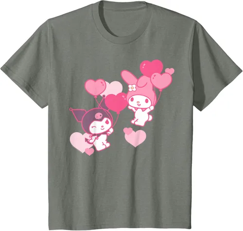 Vista 89 de Camiseta de My Melody y Kuromi con corazones del Día de San Valentín Negro