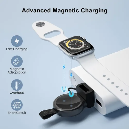 Vista 3 de LVFAN Cargador para Apple Watch, cargador portátil para iWatch, cargador inalámbrico USB de carga rápida, cargador magnético inalámbrico de viaje