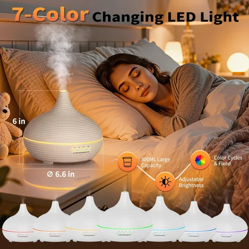 Vista 3 de URPOWER Difusor de sueño de 10.1 fl oz para dormitorio, difusor de aceite esencial para toda la noche, niebla fría ultrasónica silenciosa, apagado