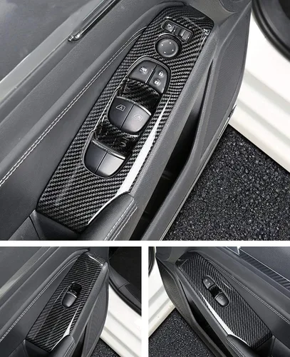 Vista 7 de XITER 4 piezas ABS de fibra de carbono para interior de automóvil, cubierta de panel de control de ventana de puerta de automóvil, moldura
