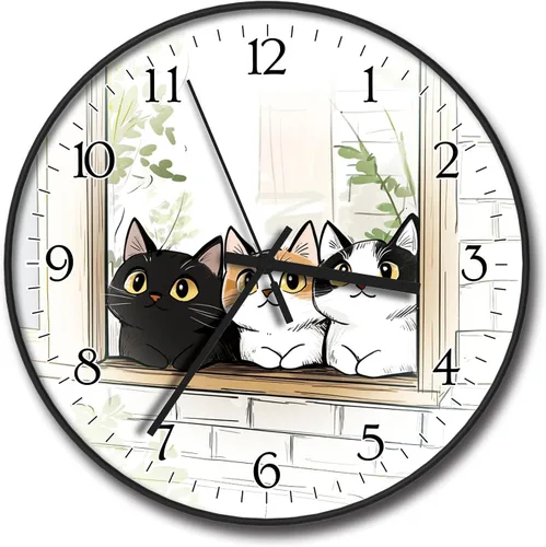 Vista 14 de Reloj de pared de plástico de 8 pulgadas, funciona con pilas, reloj redondo decorativo, gato blanco