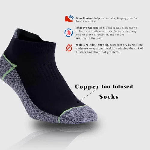 Vista 6 de Kodal Copper Ankle Athletic Running Socks Moisture Wicking Odor Control for Sweaty Feet