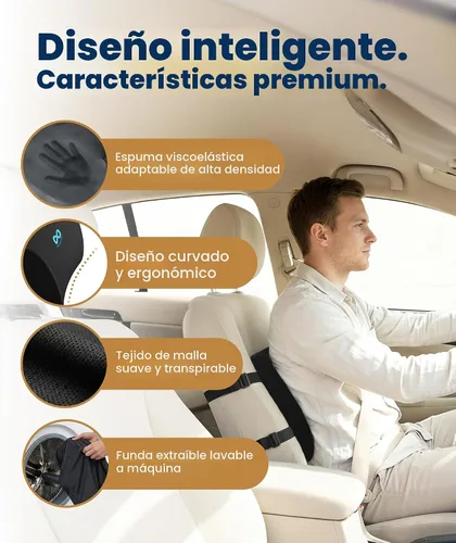 Vista 3 de Almohada para espalda de espuma viscoelástica de Everlasting Confort, Memory Foam, Negro, talla única