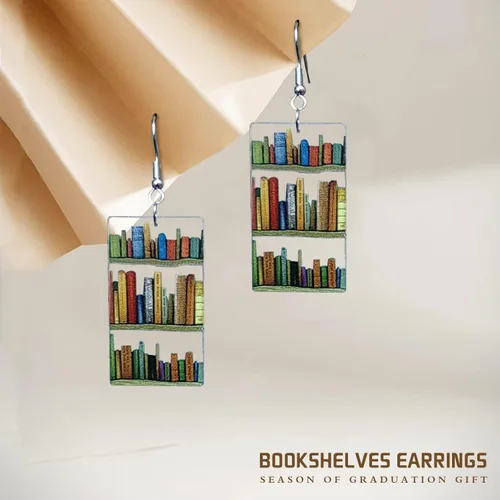 Vista 3 de Pendientes colgantes de libros para mujer, amantes de los libros, aretes acrílicos