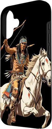 Vista 2 de Funda para iPhone 16 nativo americano jefe indio caballero guerrero Cherokee