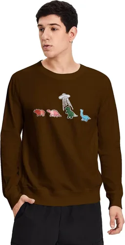 Vista 10 de WDIRARA Sudadera de manga larga con cuello redondo y estampado gráfico de dinosaurios de dibujos animados para hombre