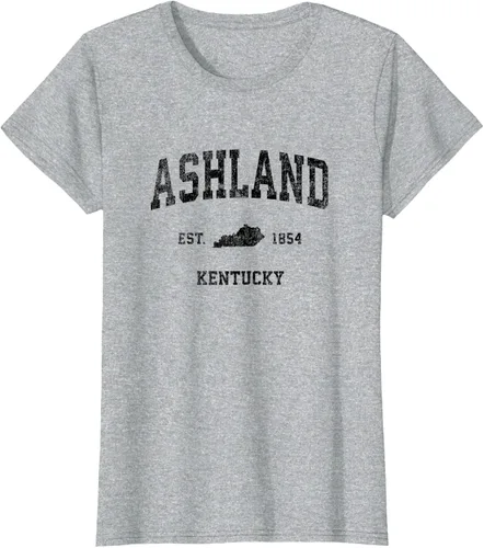 Vista 36 de Ashland Kentucky KY Vintage Sports Design Camiseta de impresión negra Asfalto