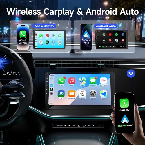 Vista 2 de Haudio Estéreo inalámbrico de coche doble DIN de 9 "con Bluetooth, radio CarPlay inalámbrica y Android Auto, cámara de respaldo, navegación