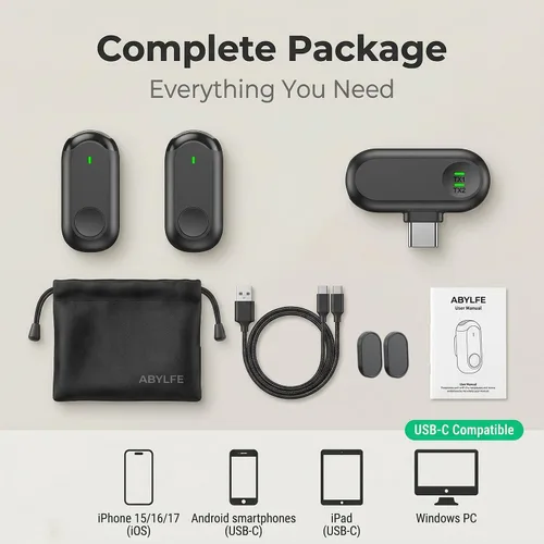 Vista 16 de Mini micrófono inalámbrico para iPhone Android, mini micrófono para grabación de video, micrófono profesional de solapa Plug & Play con reducción