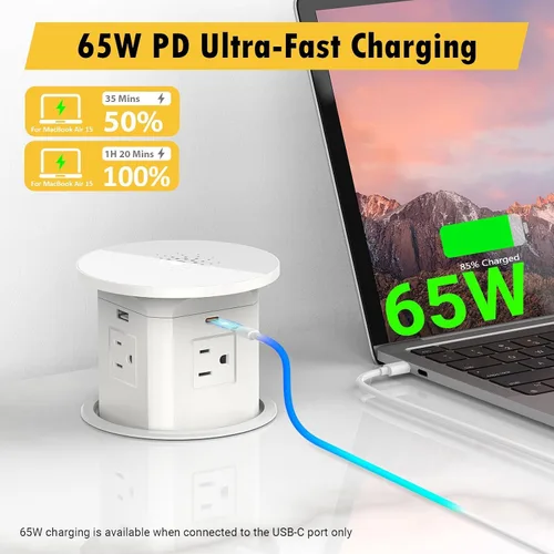 Vista 2 de Tomas de corriente emergentes de 4 pulgadas 65 W USB C, carga inalámbrica