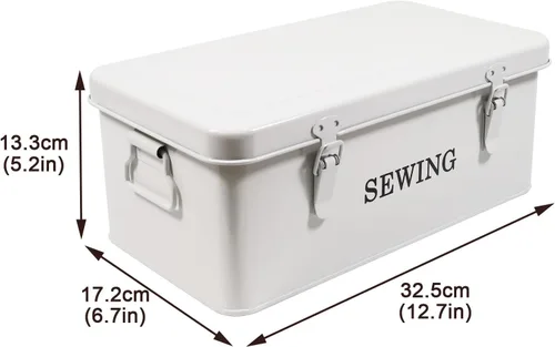 Vista 3 de Caja de costura, caja organizadora de costura de metal, caja de almacenamiento para kit de costura, estuche de suministros de costura con cerraduras