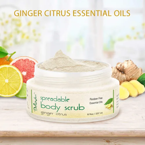 Vista 9 de Deluvia - Exfoliante corporal hidratante con aceites esenciales de jengibre y cítricos y minerales del mar muerto, paquete de 2