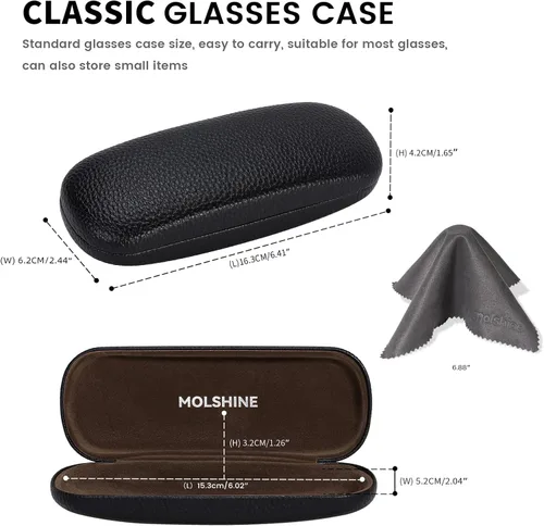 Vista 2 de molshine Estuche rígido de piel sintética para gafas, estuche portátil de viaje para hombres, mujeres, niñas, viajes, estudio, trabajo