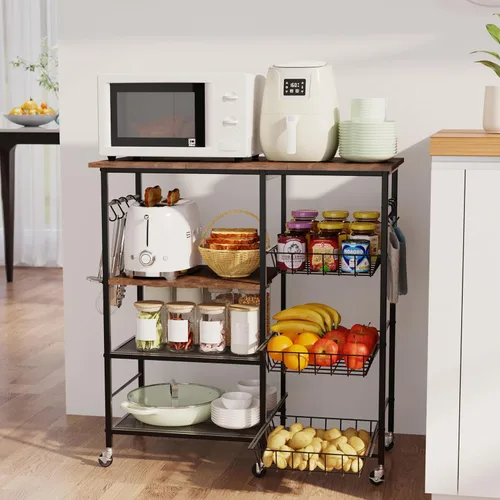 Vista 15 de HapiRm - Carrito rodante de cocina con microondas de 4 niveles - Soporte de mesa para microondas con cestas extraíbles, estante de almacenamiento