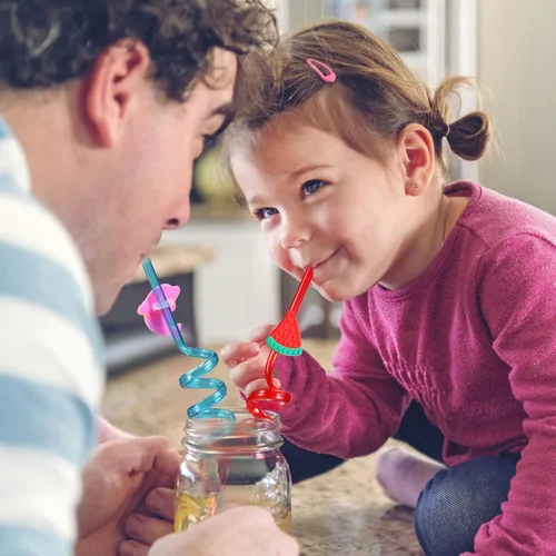 Vista 7 de 24 pajitas de plástico para beber para fiestas de cumpleaños, 8 diseños de Pop Fidget ideales para suministros de fiesta pop con 2 cepillos