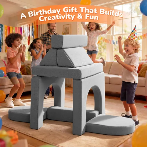 Vista 4 de MeMoreCool Sofá modular para niños, juego de sofá de escalada de espuma de 10 piezas para edades de 2 a 6 años, construcción creativa de fortalezas