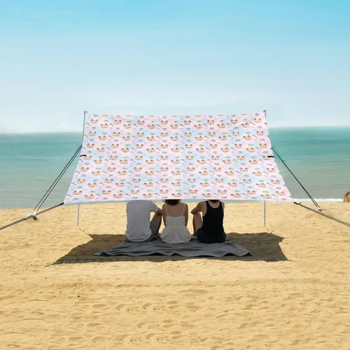 Vista 5 de Christmas Deer & Gift Pink Pattern Easy Setup Beach Cabana Tent for Camping Trips, Fishing, Backyard Fun or Picnics UPF50 Portable Sun Shelter with
