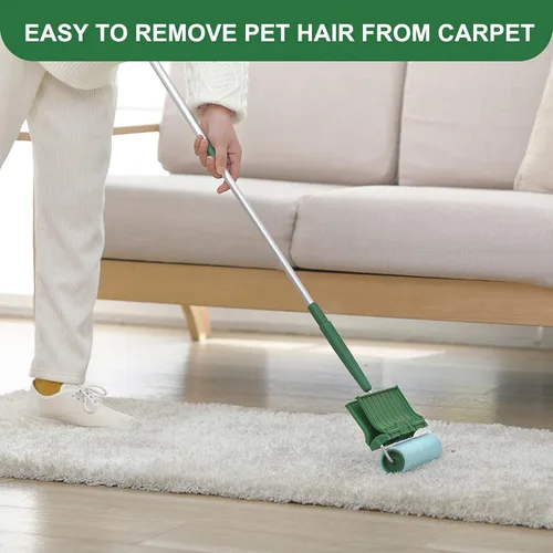 Vista 8 de Rodillos de pelusas para el suelo, extra pegajosos con mango largo retráctil, removedor de pelo grande para gatos y perros, ropa de lavandería