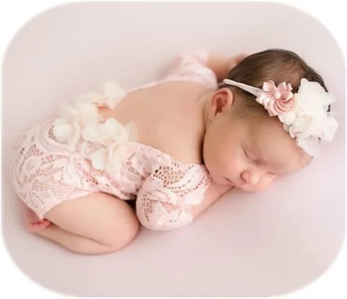 Vista 2 de Vemonllas Accesorios de fotografía para recién nacidos, diadema floral y parte trasera abierta, trajes de accesorios para fotos