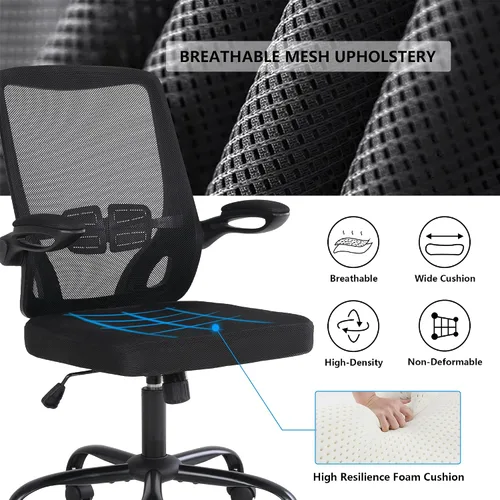 Vista 5 de Silla de oficina de malla ergonómica para el hogar, silla de computadora, reposacabezas ajustable con brazos abatibles, soporte lumbar, silla