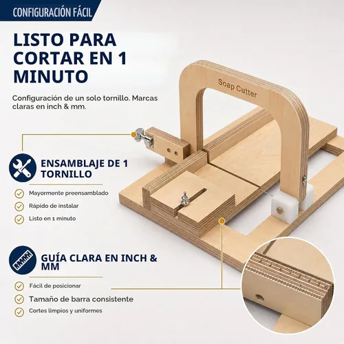 Vista 6 de Cortador de jabón de madera para suministros de fabricación de jabón, herramienta de corte de alambre ajustable hecha a mano