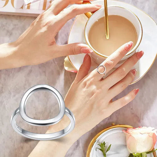 Vista 2 de DAOCHONG Anillo clásico simple de plata de ley, anillo de karma de círculo abierto, promesa, anillo de karma para mujer
