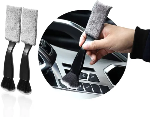 Vista 7 de Ziciner 2 cepillos de doble cabezal para limpieza de coche, cepillos suaves para detalles de plumero interior de automóvil, pantalla universal