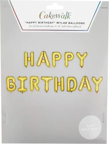 Vista 3 de True Fabrication 6237 - Globo dorado de Mylar de feliz cumpleaños, multicolor